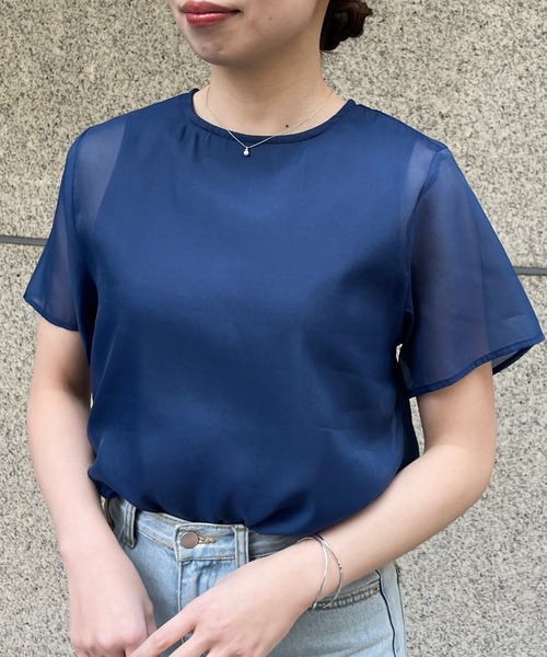 Meli rich（メリーリッチ）の「シアードッキングTシャツ（Tシャツ/カットソー・レディース・ブラック/オフホワイト/グレー/ネイビー・FREE）」の4枚目の写真