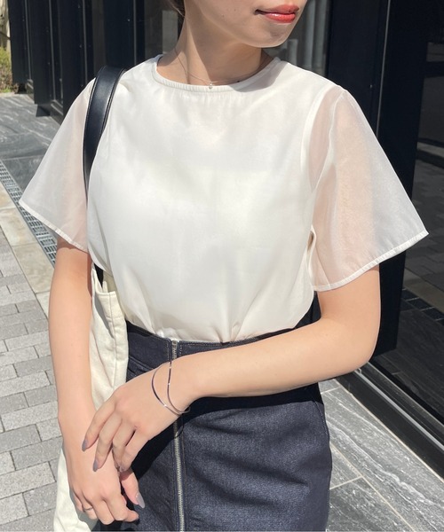 Meli rich（メリーリッチ）の「シアードッキングTシャツ（Tシャツ/カットソー・レディース・ブラック/オフホワイト/グレー/ネイビー・FREE）」の2枚目の写真