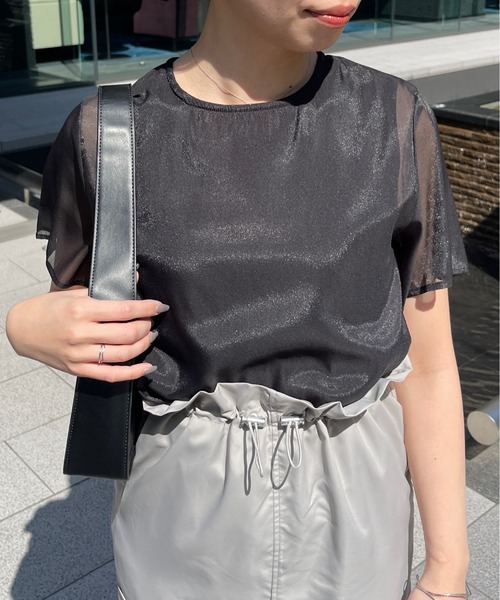 Meli rich（メリーリッチ）の「シアードッキングTシャツ（Tシャツ/カットソー・レディース・ブラック/オフホワイト/グレー/ネイビー・FREE）」の3枚目の写真