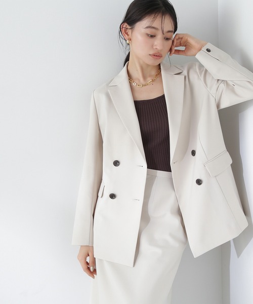 NATURAL BEAUTY BASIC（ナチュラルビューティーベーシック）の「◇リネンライク SETUP ダブルジャケット（テーラードジャケット・レディース・ベージュ/チャコールグレー・MEDIUM/SMALL）」の7枚目の写真