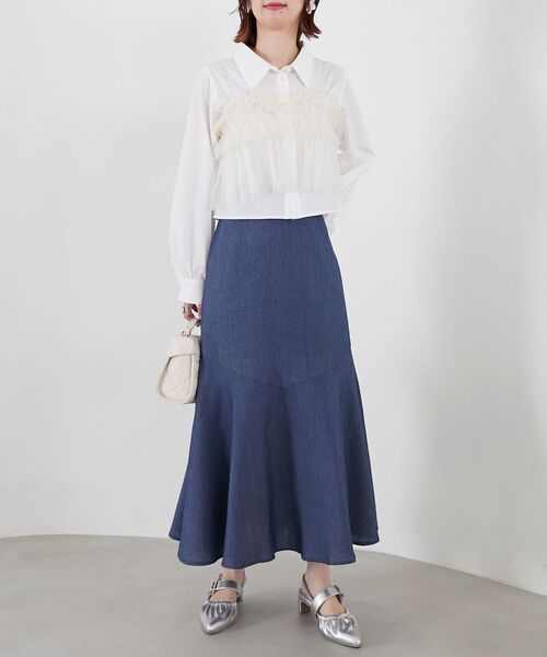 MAJESTIC LEGON（マジェスティックレゴン）の「チュールビスチェセットアップシャツ（シャツ/ブラウス・レディース・アイボリー/ピンクベージュ/ライトグレー・MEDIUM）」の4枚目の写真