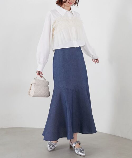 MAJESTIC LEGON（マジェスティックレゴン）の「チュールビスチェセットアップシャツ（シャツ/ブラウス・レディース・アイボリー/ピンクベージュ/ライトグレー・MEDIUM）」の5枚目の写真