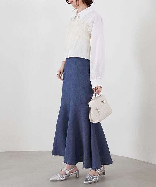 MAJESTIC LEGON（マジェスティックレゴン）の「チュールビスチェセットアップシャツ（シャツ/ブラウス・レディース・アイボリー/ピンクベージュ/ライトグレー・MEDIUM）」の6枚目の写真