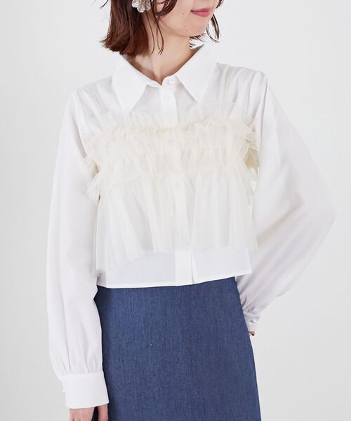 MAJESTIC LEGON（マジェスティックレゴン）の「チュールビスチェセットアップシャツ（シャツ/ブラウス・レディース・アイボリー/ピンクベージュ/ライトグレー・MEDIUM）」の8枚目の写真