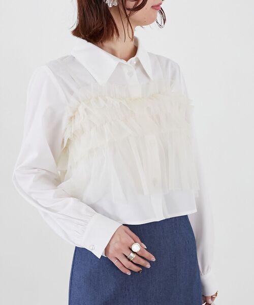 MAJESTIC LEGON（マジェスティックレゴン）の「チュールビスチェセットアップシャツ（シャツ/ブラウス・レディース・アイボリー/ピンクベージュ/ライトグレー・MEDIUM）」の9枚目の写真