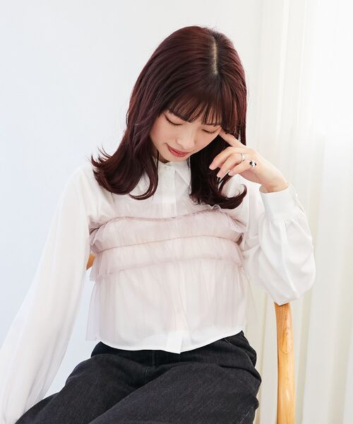 MAJESTIC LEGON（マジェスティックレゴン）の「チュールビスチェセットアップシャツ（シャツ/ブラウス・レディース・アイボリー/ピンクベージュ/ライトグレー・MEDIUM）」の18枚目の写真