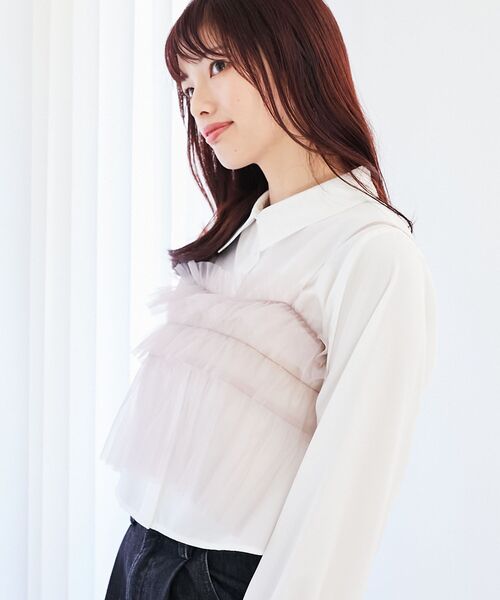 MAJESTIC LEGON（マジェスティックレゴン）の「チュールビスチェセットアップシャツ（シャツ/ブラウス・レディース・アイボリー/ピンクベージュ/ライトグレー・MEDIUM）」の20枚目の写真