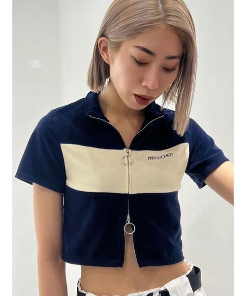 EMODA（エモダ）の「パイルジップカラートップ（Tシャツ/カットソー・レディース・ブラック/ネイビー/ホワイト・FREE）」の3枚目の写真