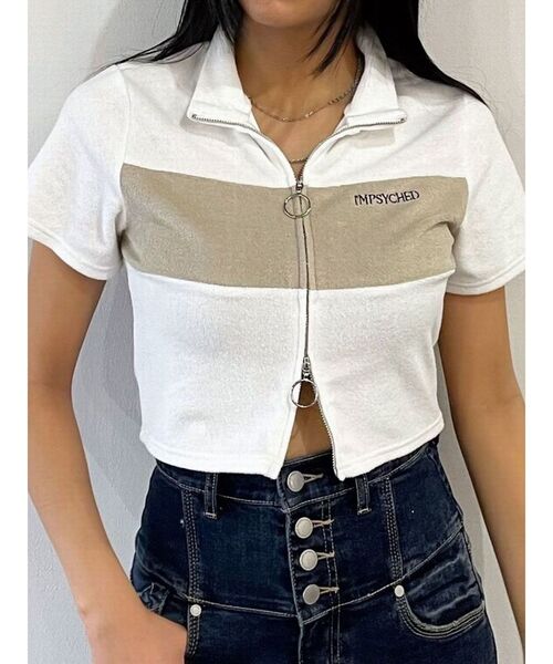 EMODA（エモダ）の「パイルジップカラートップ（Tシャツ/カットソー・レディース・ブラック/ネイビー/ホワイト・FREE）」の9枚目の写真