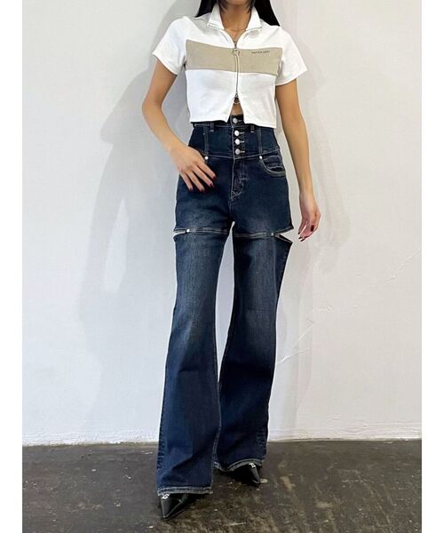 EMODA（エモダ）の「パイルジップカラートップ（Tシャツ/カットソー・レディース・ブラック/ネイビー/ホワイト・FREE）」の10枚目の写真