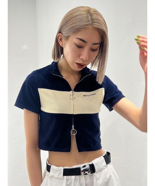 EMODA（エモダ）の「パイルジップカラートップ（Tシャツ/カットソー・レディース・ブラック/ネイビー/ホワイト・FREE）」の12枚目の写真