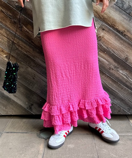 mi via loca（ミヴィアロカ）の「ジャガードレース フリル ペプラムスカート（スカート・レディース・グリーン/ピンク/ブラック・FREE）」の5枚目の写真