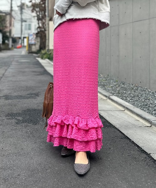 mi via loca（ミヴィアロカ）の「ジャガードレース フリル ペプラムスカート（スカート・レディース・グリーン/ピンク/ブラック・FREE）」の19枚目の写真