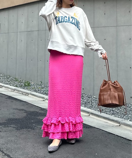 mi via loca（ミヴィアロカ）の「ジャガードレース フリル ペプラムスカート（スカート・レディース・グリーン/ピンク/ブラック・FREE）」の20枚目の写真