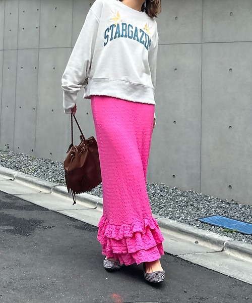 mi via loca（ミヴィアロカ）の「ジャガードレース フリル ペプラムスカート（スカート・レディース・グリーン/ピンク/ブラック・FREE）」の21枚目の写真