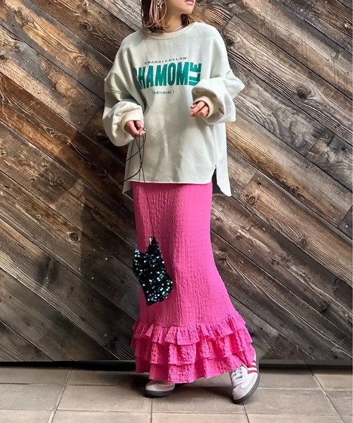 mi via loca（ミヴィアロカ）の「ジャガードレース フリル ペプラムスカート（スカート・レディース・グリーン/ピンク/ブラック・FREE）」の16枚目の写真