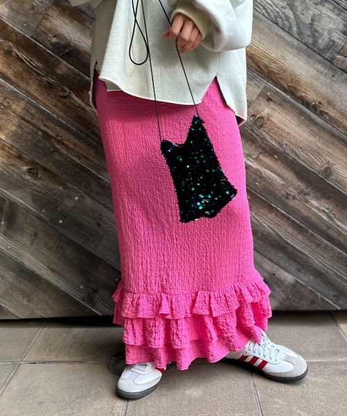 mi via loca（ミヴィアロカ）の「ジャガードレース フリル ペプラムスカート（スカート・レディース・グリーン/ピンク/ブラック・FREE）」の4枚目の写真