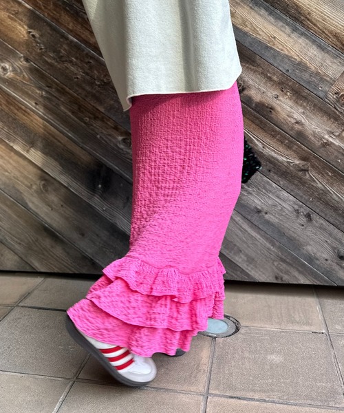 mi via loca（ミヴィアロカ）の「ジャガードレース フリル ペプラムスカート（スカート・レディース・グリーン/ピンク/ブラック・FREE）」の6枚目の写真