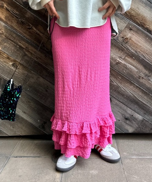 mi via loca（ミヴィアロカ）の「ジャガードレース フリル ペプラムスカート（スカート・レディース・グリーン/ピンク/ブラック・FREE）」の9枚目の写真