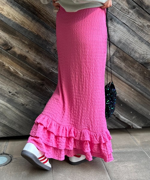 mi via loca（ミヴィアロカ）の「ジャガードレース フリル ペプラムスカート（スカート・レディース・グリーン/ピンク/ブラック・FREE）」の14枚目の写真