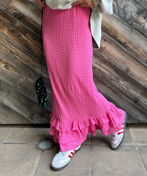 mi via loca（ミヴィアロカ）の「ジャガードレース フリル ペプラムスカート（スカート・レディース・グリーン/ピンク/ブラック・FREE）」の10枚目の写真