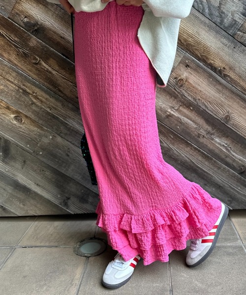 mi via loca（ミヴィアロカ）の「ジャガードレース フリル ペプラムスカート（スカート・レディース・グリーン/ピンク/ブラック・FREE）」の12枚目の写真