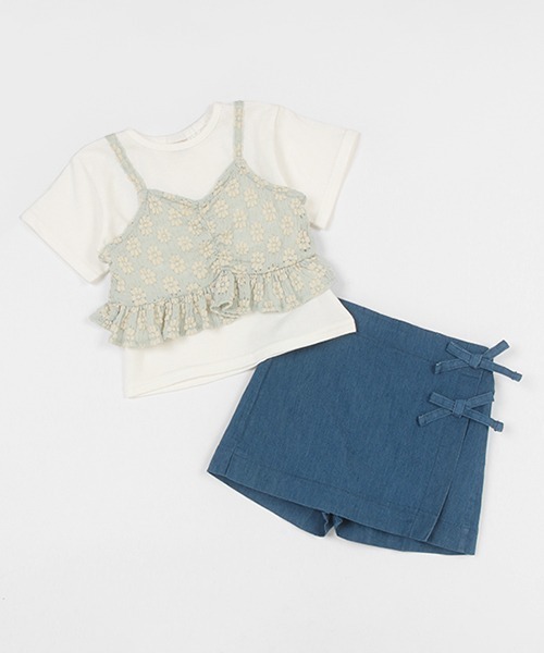 petit main（プティマイン）の「【リンク】レースセットアップ(キッズ)（セットアップ・キッズ・ベージュ/ライトブルー・130cm/120cm/100cm/110cm/90cm/80ｃｍ）」の2枚目の写真