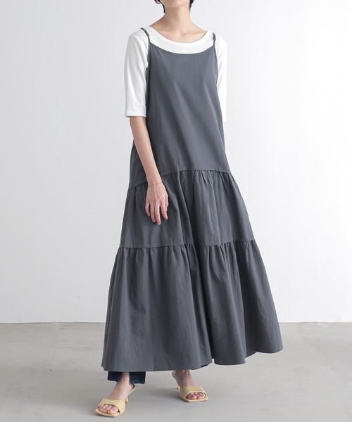 for/c（フォーシー）の「ティアードキャミワンピース【オーガニック】（ワンピース・レディース・チャコールグレー/ホワイト・M/L）」の3枚目の写真