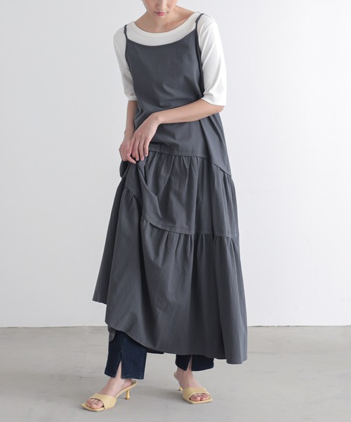 for/c（フォーシー）の「ティアードキャミワンピース【オーガニック】（ワンピース・レディース・チャコールグレー/ホワイト・M/L）」の4枚目の写真