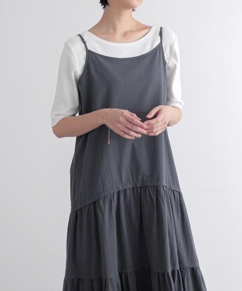 for/c（フォーシー）の「ティアードキャミワンピース【オーガニック】（ワンピース・レディース・チャコールグレー/ホワイト・M/L）」の5枚目の写真