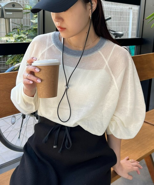 CIAOPANIC TYPY(チャオパニックティピー)の「配色ボリュームラメニットシアーTee(ニット/セーター・レディース・サックスブルー/オフホワイト/グレー/ピンク/ブラック・ONE SIZE)」の2枚目の写真