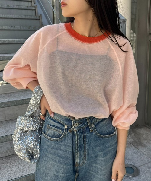 CIAOPANIC TYPY(チャオパニックティピー)の「配色ボリュームラメニットシアーTee(ニット/セーター・レディース・サックスブルー/オフホワイト/グレー/ピンク/ブラック・ONE SIZE)」の5枚目の写真