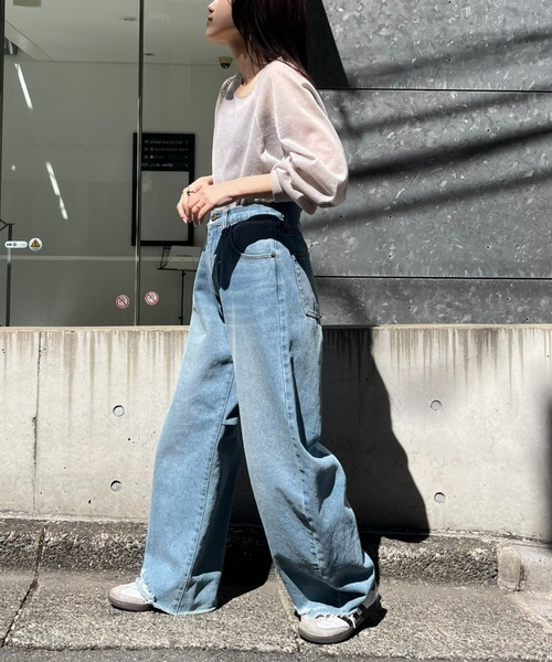 CIAOPANIC TYPY(チャオパニックティピー)の「配色ボリュームラメニットシアーTee(ニット/セーター・レディース・サックスブルー/オフホワイト/グレー/ピンク/ブラック・ONE SIZE)」の15枚目の写真