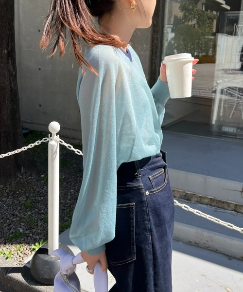 CIAOPANIC TYPY(チャオパニックティピー)の「配色ボリュームラメニットシアーTee(ニット/セーター・レディース・サックスブルー/オフホワイト/グレー/ピンク/ブラック・ONE SIZE)」の21枚目の写真