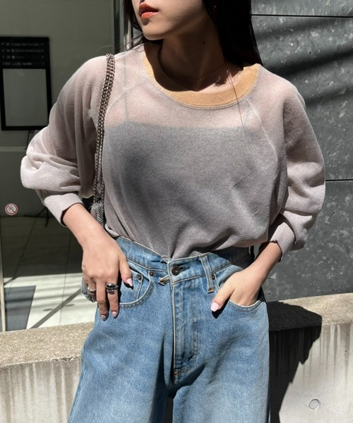 CIAOPANIC TYPY(チャオパニックティピー)の「配色ボリュームラメニットシアーTee(ニット/セーター・レディース・サックスブルー/オフホワイト/グレー/ピンク/ブラック・ONE SIZE)」の10枚目の写真