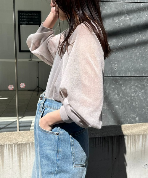 CIAOPANIC TYPY(チャオパニックティピー)の「配色ボリュームラメニットシアーTee(ニット/セーター・レディース・サックスブルー/オフホワイト/グレー/ピンク/ブラック・ONE SIZE)」の11枚目の写真