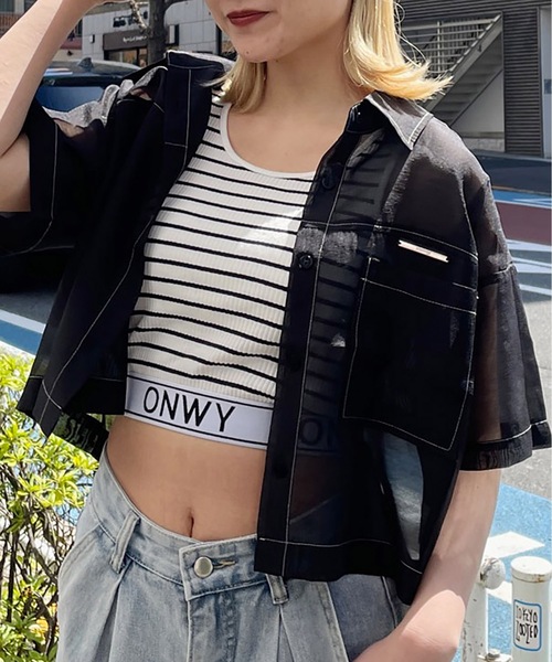 one way(ワンウェイ)の「プレート付き半袖シアーシャツ(シャツ/ブラウス・レディース・ホワイト/ライトグレー/ブラック/グレー系その他/ピンク系その他・FREE)」の13枚目の写真