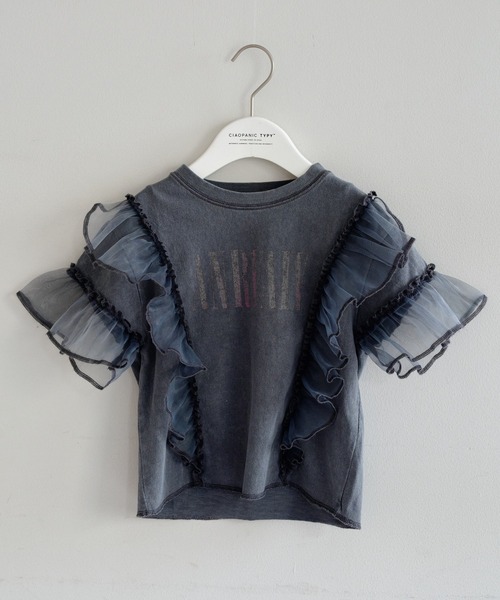 CIAOPANIC TYPY(チャオパニックティピー)の「【KIDS】オーガンジーフリルロゴTee(Tシャツ/カットソー・キッズ・ピンク/チャコールグレー/グレー・X-LARGE/LARGE/MEDIUM/SMALL/XX-LARGE)」の6枚目の写真