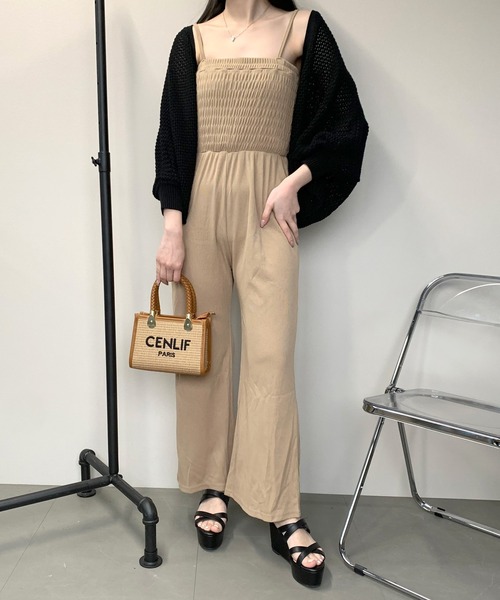 non-hedge(ノンヘッジ)の「透かしニットベアオールインワンセット(ワンピース・レディース・ベージュ/モカ/カーキ/ブラック・FREE)」の1枚目の写真