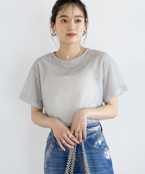 RAGEBLUE(レイジブルー)の「ラメシアークルーネックTシャツ(Tシャツ/カットソー・レディース・ブラック/グレー・FREE)」の2枚目の写真