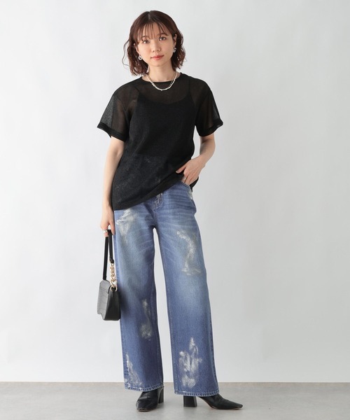 RAGEBLUE(レイジブルー)の「ラメシアークルーネックTシャツ(Tシャツ/カットソー・レディース・ブラック/グレー・FREE)」の3枚目の写真