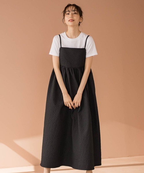 Droite lautreamont（ドロワットロートレアモン）の「【WEB別注】小花ジャガードキャミワンピース≪手洗い可能≫（ワンピース・レディース・オフホワイト/ブラック・M）」の2枚目の写真