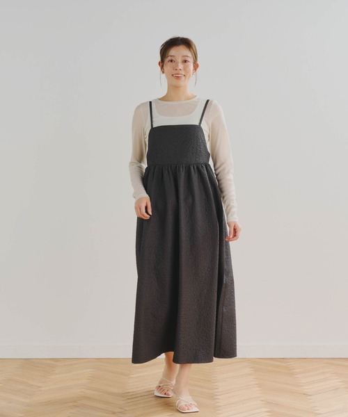 Droite lautreamont（ドロワットロートレアモン）の「【WEB別注】小花ジャガードキャミワンピース≪手洗い可能≫（ワンピース・レディース・オフホワイト/ブラック・M）」の10枚目の写真