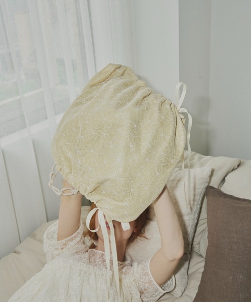 idem(イデム)の「bicolor lace drawstring bag/バイカラーレースドロストバッグ(ショルダーバッグ・レディース・ブルー/クリーム/レッド・FREE)」の7枚目の写真