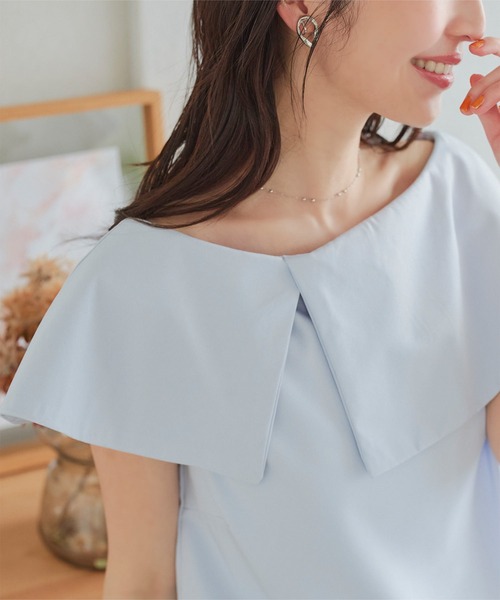 KOBE LETTUCE(コウベレタス)の「肩紐隠しテープ付きオフショルケープブラウス(シャツ/ブラウス・レディース・オフホワイト/ラベンダー/ブラック/サックスブルー/ホワイト×ブラック/ストライプ・FREE)」の11枚目の写真