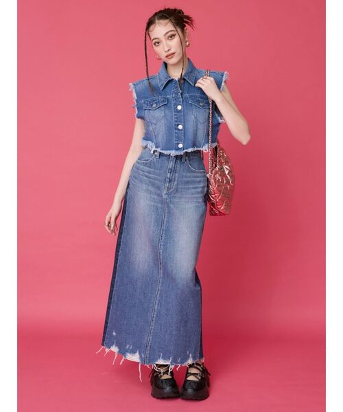 EVRIS(エヴリス)の「リメイクデザインロングデニムスカート(デニムスカート・レディース・ライトブルー/インディゴブルー・MEDIUM/SMALL)」の8枚目の写真