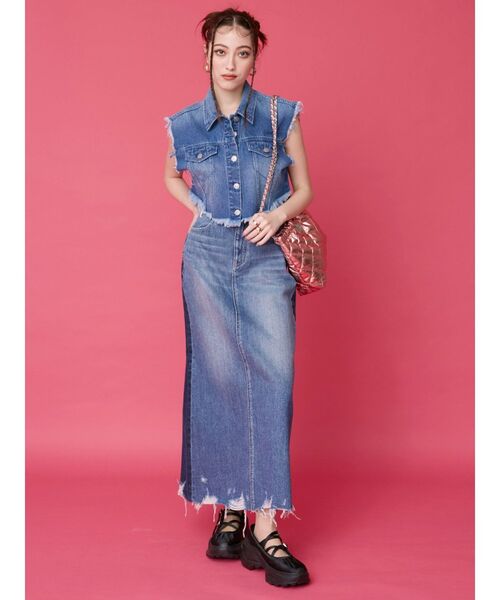 EVRIS(エヴリス)の「リメイクデザインロングデニムスカート(デニムスカート・レディース・ライトブルー/インディゴブルー・MEDIUM/SMALL)」の9枚目の写真