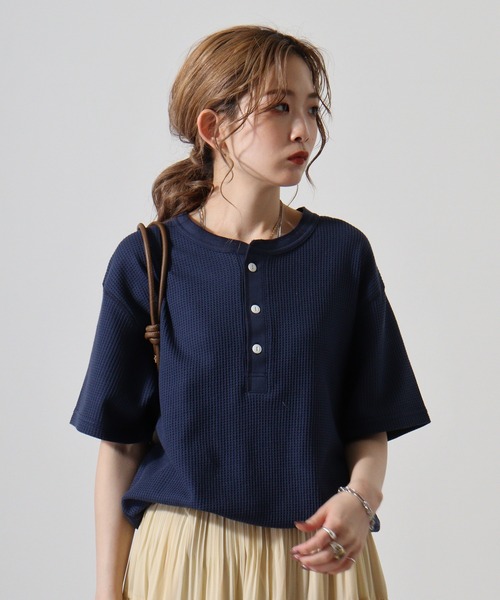 JEMORGAN（ジェーイーモーガン）の「JEMORGAN ワッフル/フライス 半袖ヘンリーネックT (パック)（Tシャツ/カットソー・メンズ・ホワイト/ネイビー/カーキ/ブラック/杢グレー/ナチュラル/チャコール/オフホワイト/ブラック系その他/グレー系その他・XL/L/M/S）」の10枚目の写真