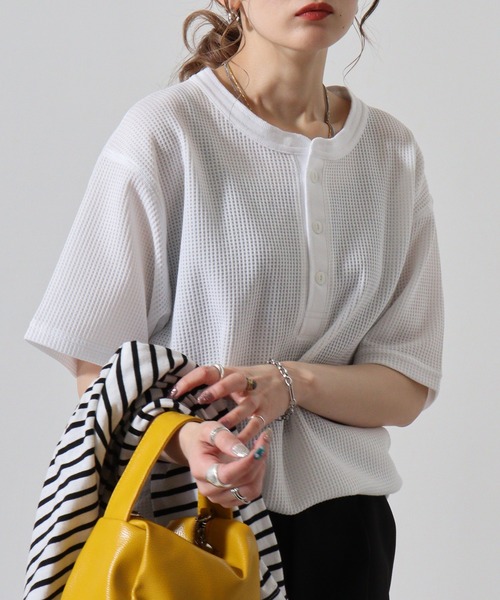 JEMORGAN（ジェーイーモーガン）の「JEMORGAN ワッフル/フライス 半袖ヘンリーネックT (パック)（Tシャツ/カットソー・メンズ・ホワイト/ネイビー/カーキ/ブラック/杢グレー/ナチュラル/チャコール/オフホワイト/ブラック系その他/グレー系その他・XL/L/M/S）」の2枚目の写真