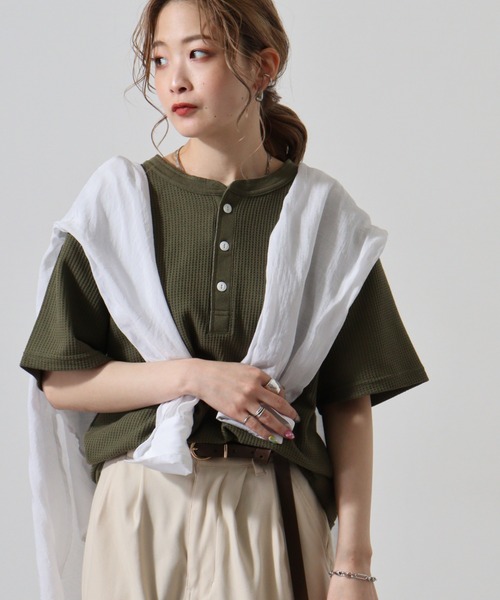 JEMORGAN（ジェーイーモーガン）の「JEMORGAN ワッフル/フライス 半袖ヘンリーネックT (パック)（Tシャツ/カットソー・メンズ・ホワイト/ネイビー/カーキ/ブラック/杢グレー/ナチュラル/チャコール/オフホワイト/ブラック系その他/グレー系その他・XL/L/M/S）」の9枚目の写真